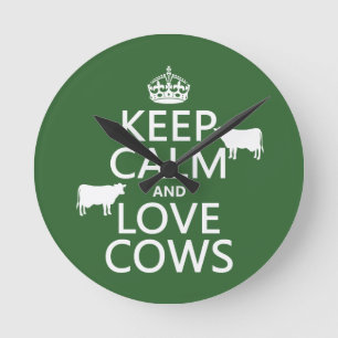 Reloj Redondo Mediano Guarde la calma y ame las vacas (todos los
