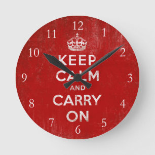 Reloj Redondo Mediano Guarde la calma y continúe, vintage