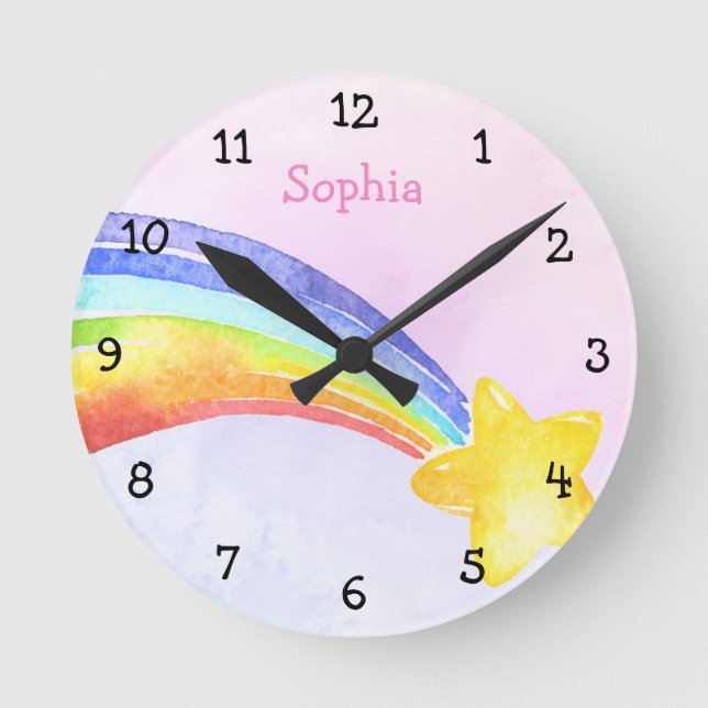Reloj Redondo Mediano Guardería Chica arcoiris estrella de tiro acuático (Anverso)