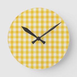 Reloj Redondo Mediano Guardería de granja a cuadros amarillo dorado