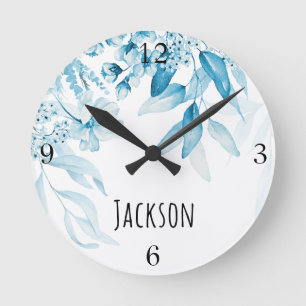 Reloj Redondo Mediano Guardería de niño arte holandés azul floral