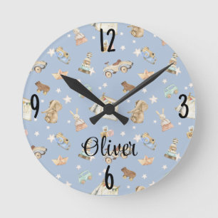 Reloj Redondo Mediano Guardería de niño watercolor juguetes vintage 10.7