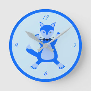 Reloj Redondo Mediano Guardería de zorro bebé niño azul lindo