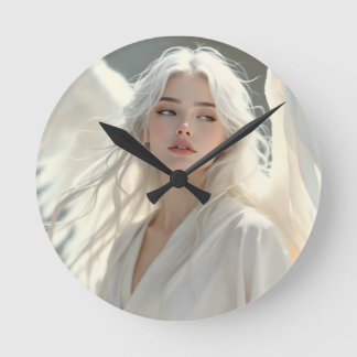 Reloj Redondo Mediano Guardián Luminoso - Ángel del alba plateado