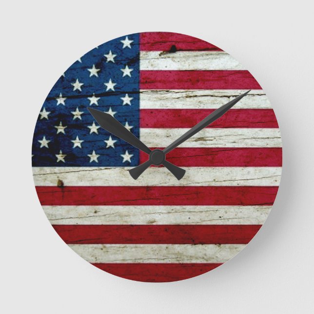 Reloj Redondo Mediano Guay apenó la madera de la bandera americana (Anverso)