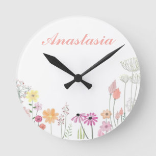 Reloj Redondo Mediano Guay, asombrosas, flores rosadas con tu nombre