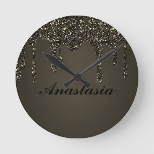 Reloj Redondo Mediano Guay, asombroso, Black Sparkly, con tu nombre