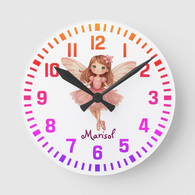 Reloj Redondo Mediano Guay Custom Name Pink Fairy (Anverso)