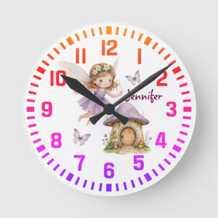 Reloj Redondo Mediano Guay Custom Name Purple Fairy and Butterflies