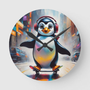 Reloj Redondo Mediano Guay de pintura de arte digital pingüino
