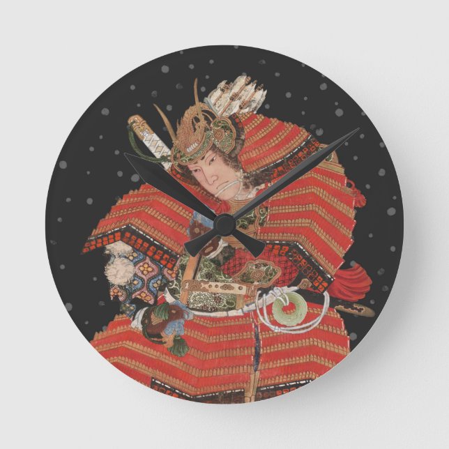 Reloj Redondo Mediano Guerrero samurai vintage arte japonés (Anverso)