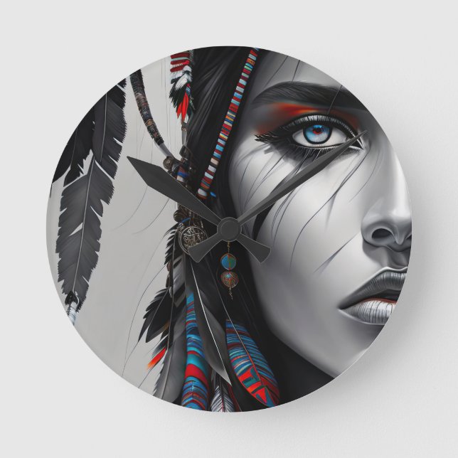 Reloj Redondo Mediano Guerrero tribal (Anverso)