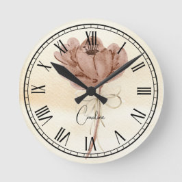 Reloj Redondo Mediano Guión de dibujo de pintura de acuarela floral mono