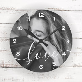 Reloj Redondo Mediano Guión de pincel Personalizado de amor Foto Keepsak