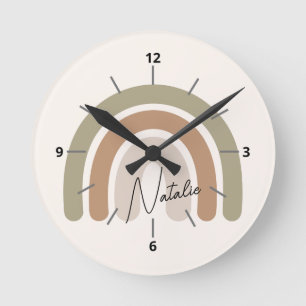 Reloj Redondo Mediano Guión monogramado lindo arcoiris pastel giratorio 