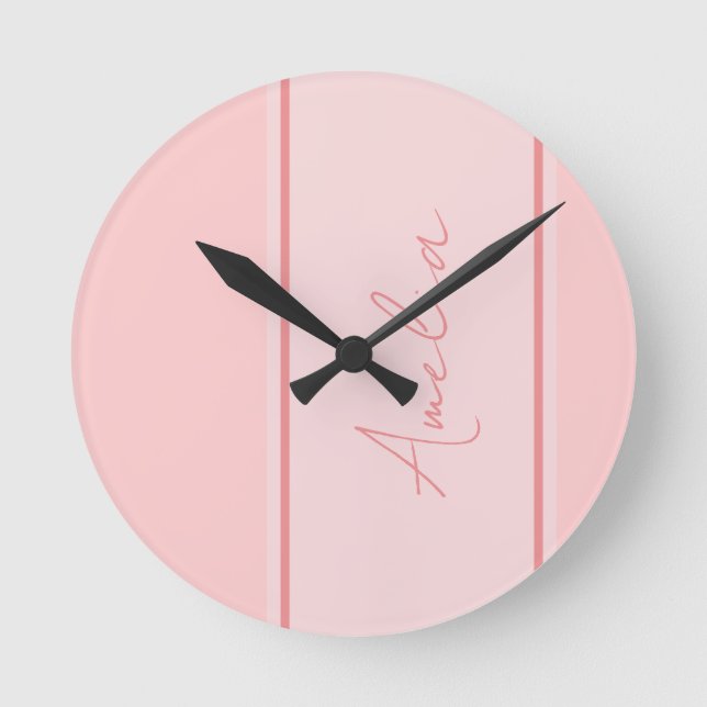 Reloj Redondo Mediano Guión rosa personalizado mínimo (Anverso)