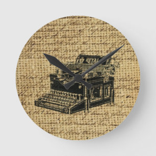 Reloj Redondo Mediano guiones de periodista burlap máquina antigua