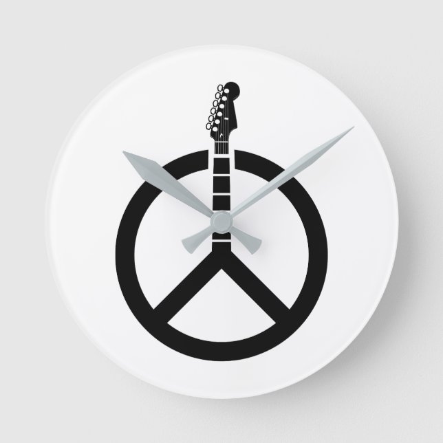 Reloj Redondo Mediano Guitar Peace Sign (Anverso)