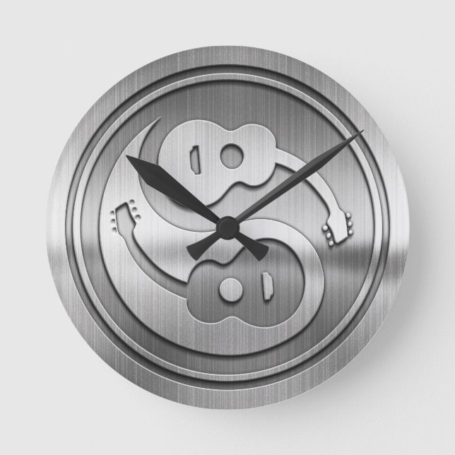 Reloj Redondo Mediano Guitar Yang Metalizado (Anverso)