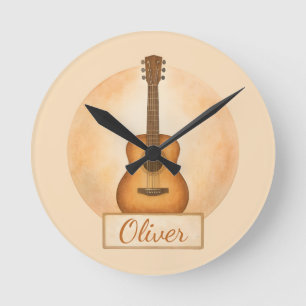 Reloj Redondo Mediano Guitarra Acústica con Nombre Personalizado para Am