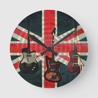 Reloj Redondo Mediano Guitarra eléctrica de Union Jack de la bandera del