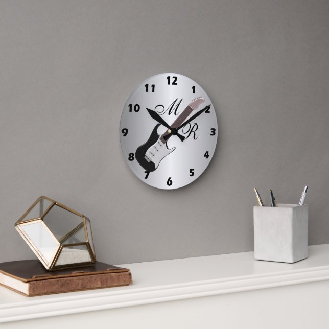 Reloj Redondo Mediano Guitarra Eléctrica Monogramada (Oficina)