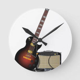 Reloj Redondo Mediano Guitarra electrónica y amplificador