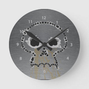 Reloj Redondo Mediano Gun Shots Holes Skull Wall Clock