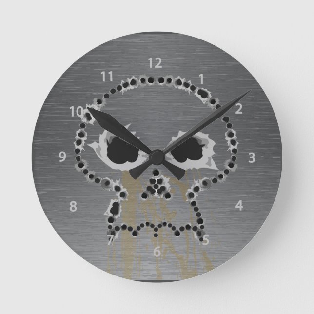 Reloj Redondo Mediano Gun Shots Holes Skull Wall Clock (Anverso)
