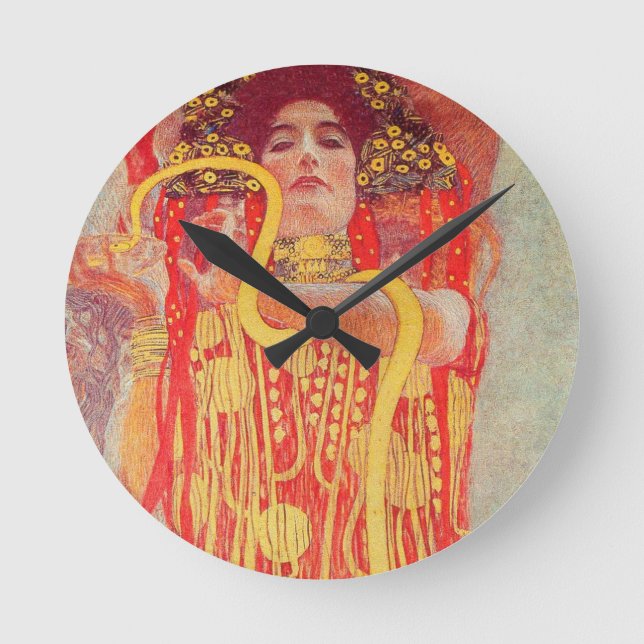 Reloj Redondo Mediano Gustav Klimt Red Woman Gold Snake Pintura (Anverso)