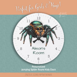 Reloj Redondo Mediano Habitación de niños con araña saltarina colorida 