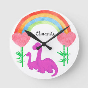 Reloj Redondo Mediano Habitación infantil personalizada de dinosaurios c