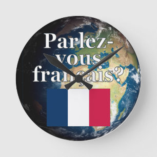 Reloj Redondo Mediano ¿Hablas francés? en francés. Bandera y Tierra