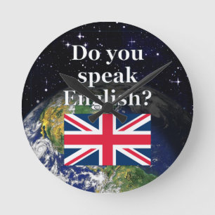 Reloj Redondo Mediano "¿Hablas inglés?" en inglés. Bandera y Tierra