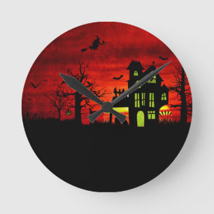 Reloj Redondo Mediano Halloween atormentada bruja aterradora