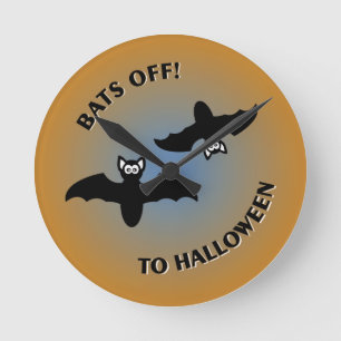 Reloj Redondo Mediano Halloween Bats Orange Blue