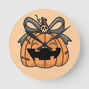 Reloj Redondo Mediano Halloween, Calabaza Cara Bonita