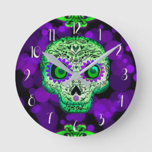 Reloj Redondo Mediano Halloween con la piel de azúcar brillante verde y