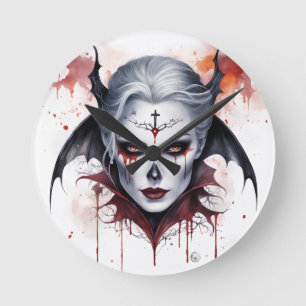 Reloj Redondo Mediano Halloween de la acuarela de vampiros místicos