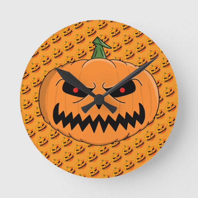 Reloj Redondo Mediano Halloween de Menacing Jack O'Lantern (Anverso)