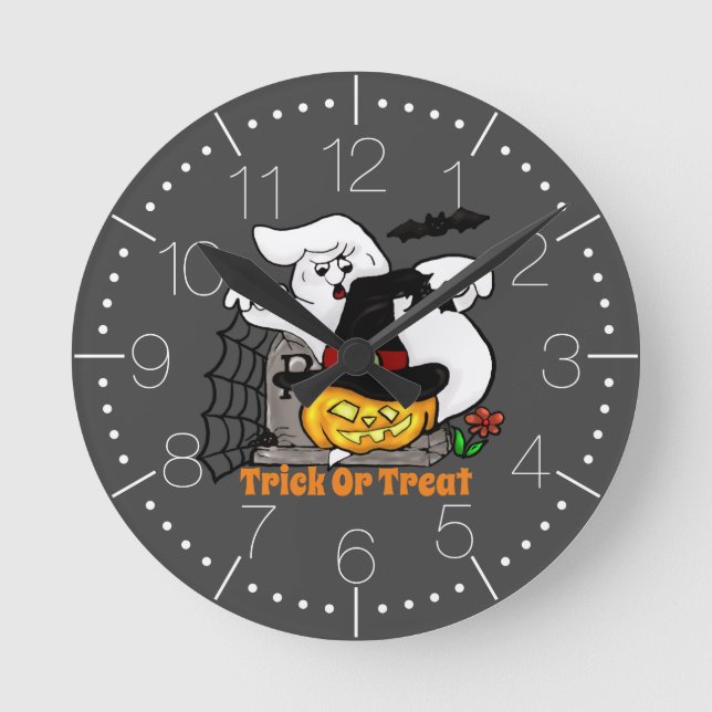 Reloj Redondo Mediano Halloween fantasma y calabaza (Anverso)