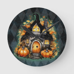Reloj Redondo Mediano Halloween Gothic Fall Hada Cottage Blue Argyle