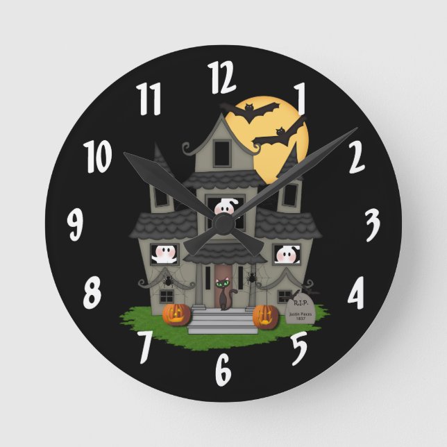 Reloj Redondo Mediano Halloween Haunted House   (Anverso)