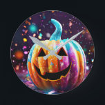 Reloj Redondo Mediano Halloween Jack O’Lantern Neon Pop Art<br><div class="desc">Neón de arte pop de Halloween sonriendo a Jack O’lantern con fondo de confeti morado.</div>