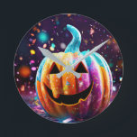 Reloj Redondo Mediano Halloween Jack O’Lantern Neon Pop Art<br><div class="desc">Neón de arte pop de Halloween sonriendo a Jack O’lantern con fondo de confeti morado.</div>