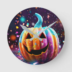 Reloj Redondo Mediano Halloween Jack O’Lantern Neon Pop Art