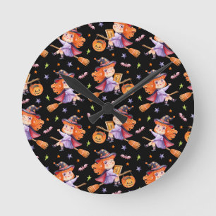 Reloj Redondo Mediano Halloween linda almohada de tiro de bruja