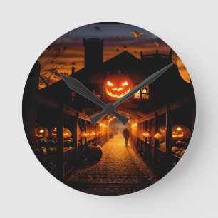 Reloj Redondo Mediano Halloween Paisaje Cinco