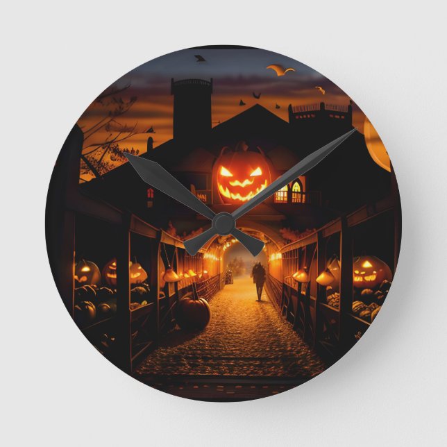 Reloj Redondo Mediano Halloween Paisaje Cinco (Anverso)