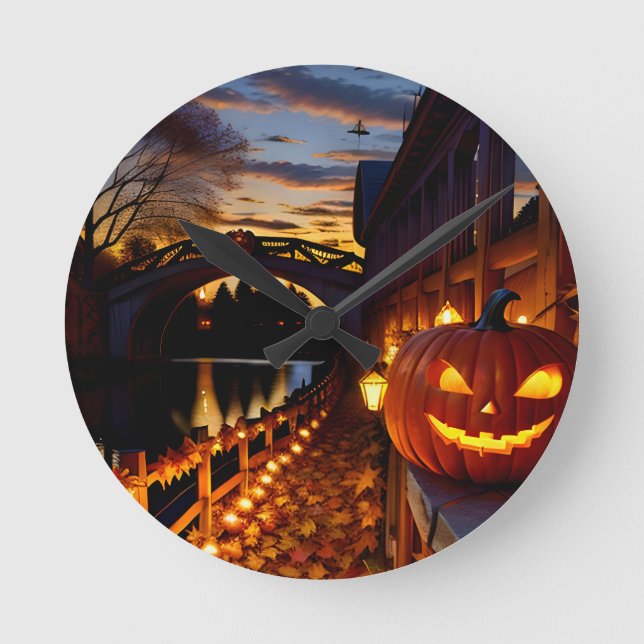 Reloj Redondo Mediano Halloween Paisaje Cuatro (Anverso)